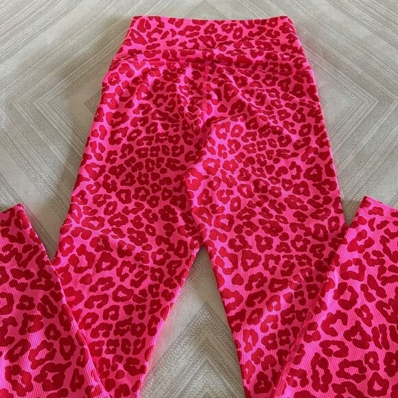 Beach Riot Women’s Pink with Red Animal Print Ribbed High Waisted Leggings - Picture 6 of 8